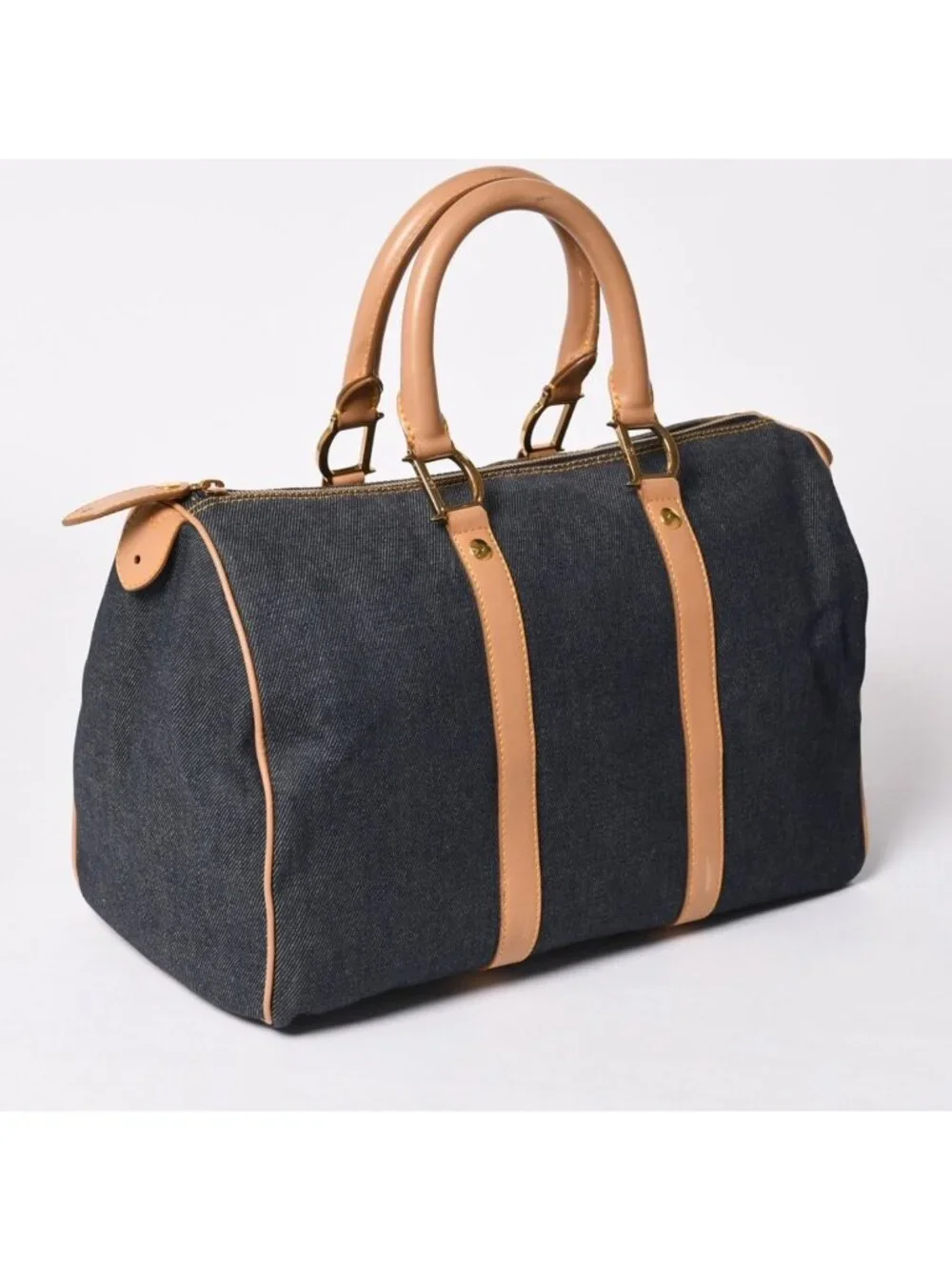 Dior Trotter Handbag Denim 35 Boston Gold